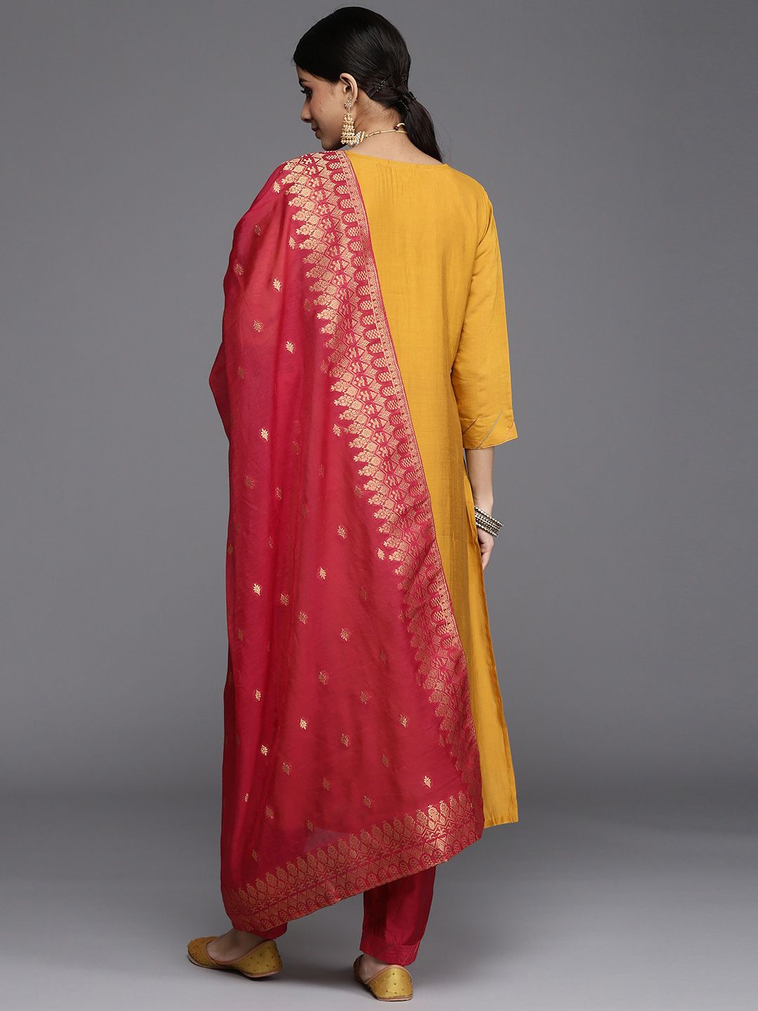 Dhiyona VA Women's Mustard Yellow Ethnic Motifs Embroidered Kurta with Trousers & Dupatta
