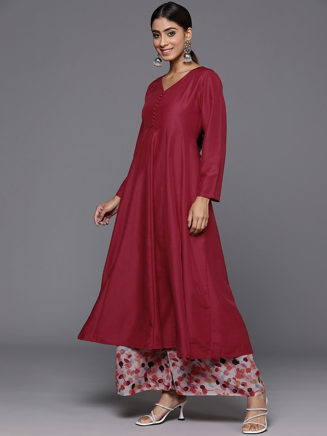 Dhiyona VA Women'sV-Neck Anarkali Kurta with Trousers & Dupatta