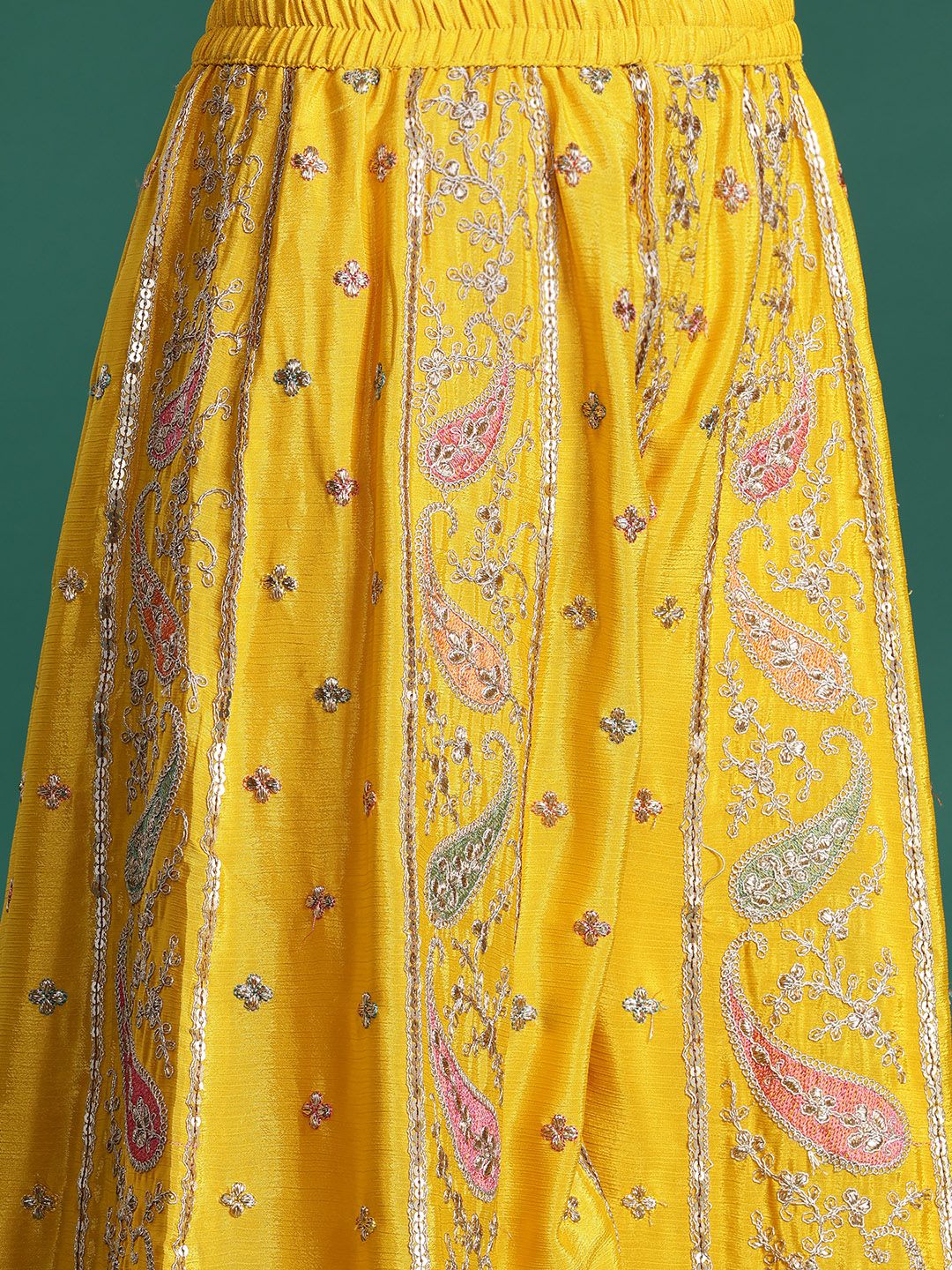 Dhiyona IE Paisley Embroidered Sequinned Kurta with Palazzos & With Dupatta