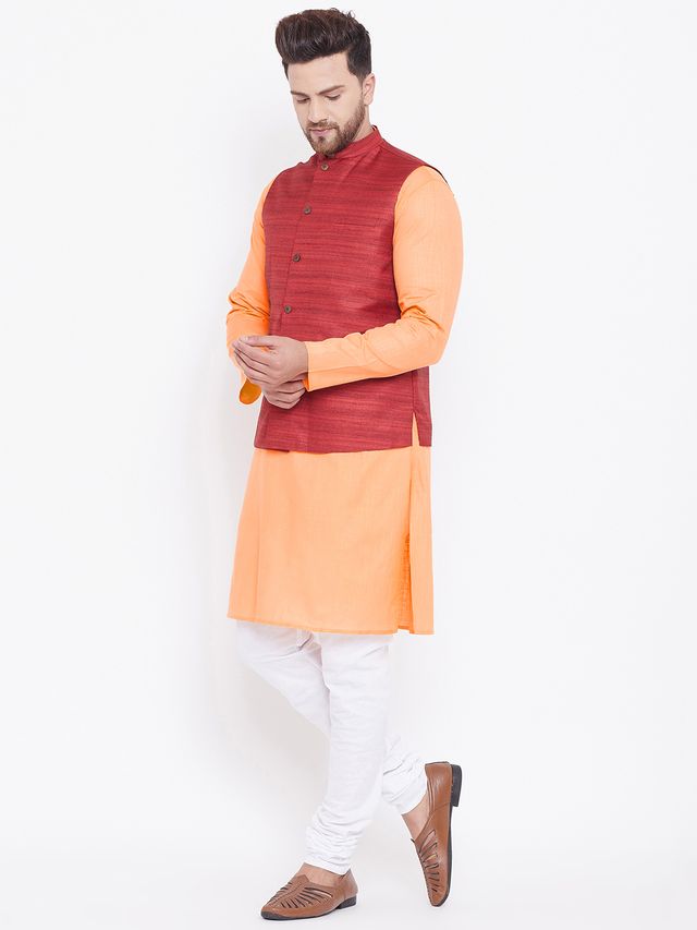 Men's Fawn Cotton Blend Straight Jacket Kurta and Pyjama Set