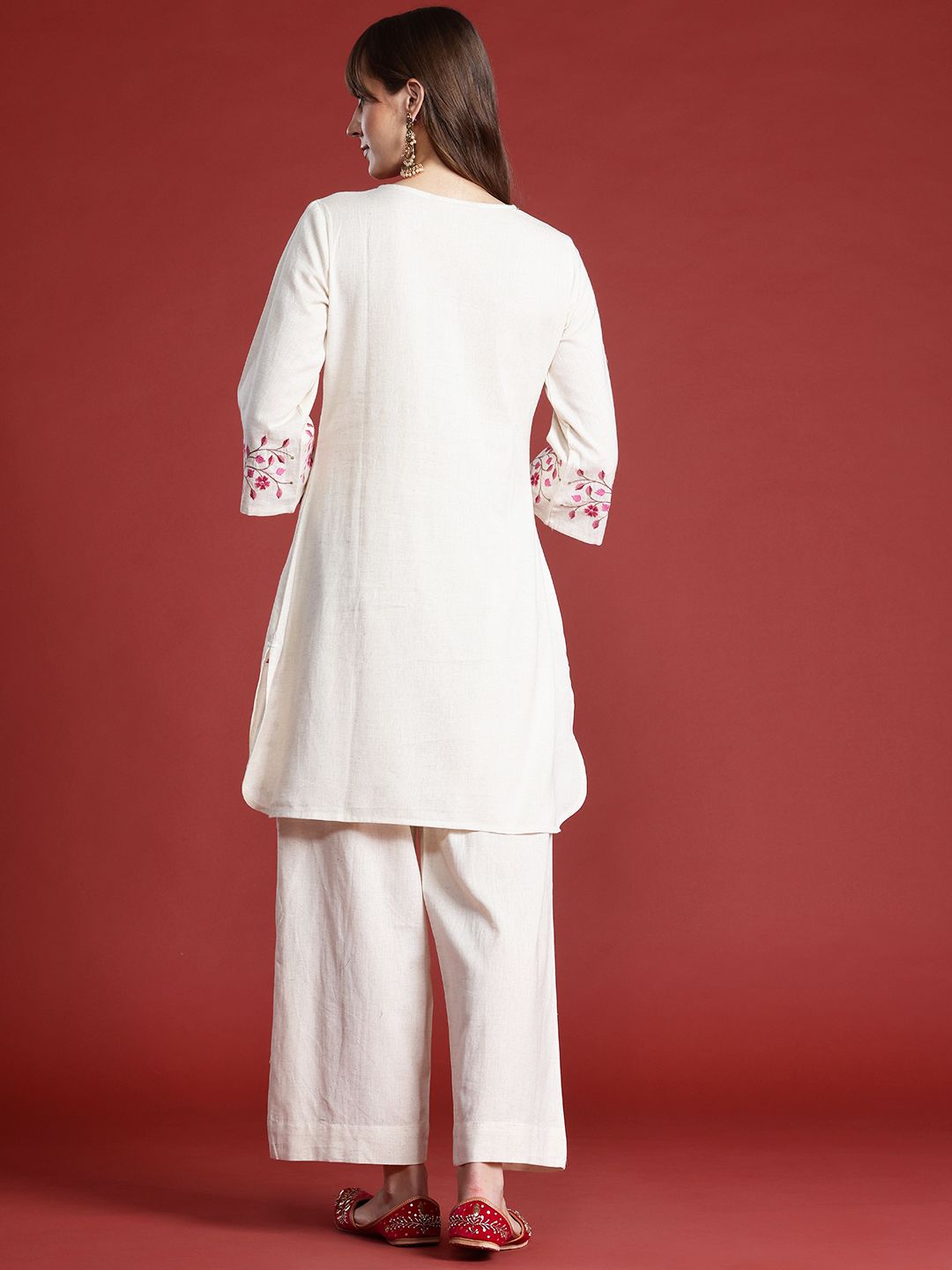 Dhiyona IE Floral Embroidered Thread Work Pure Cotton Kurta with Palazzos