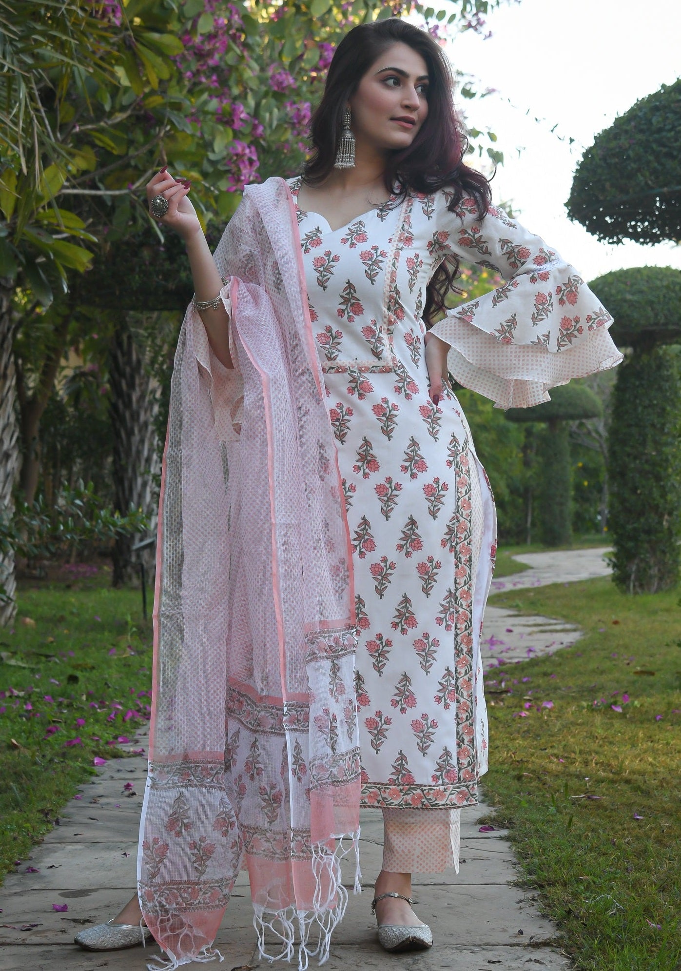 Women White Printed Pure Cotton Kurta And Pant Set