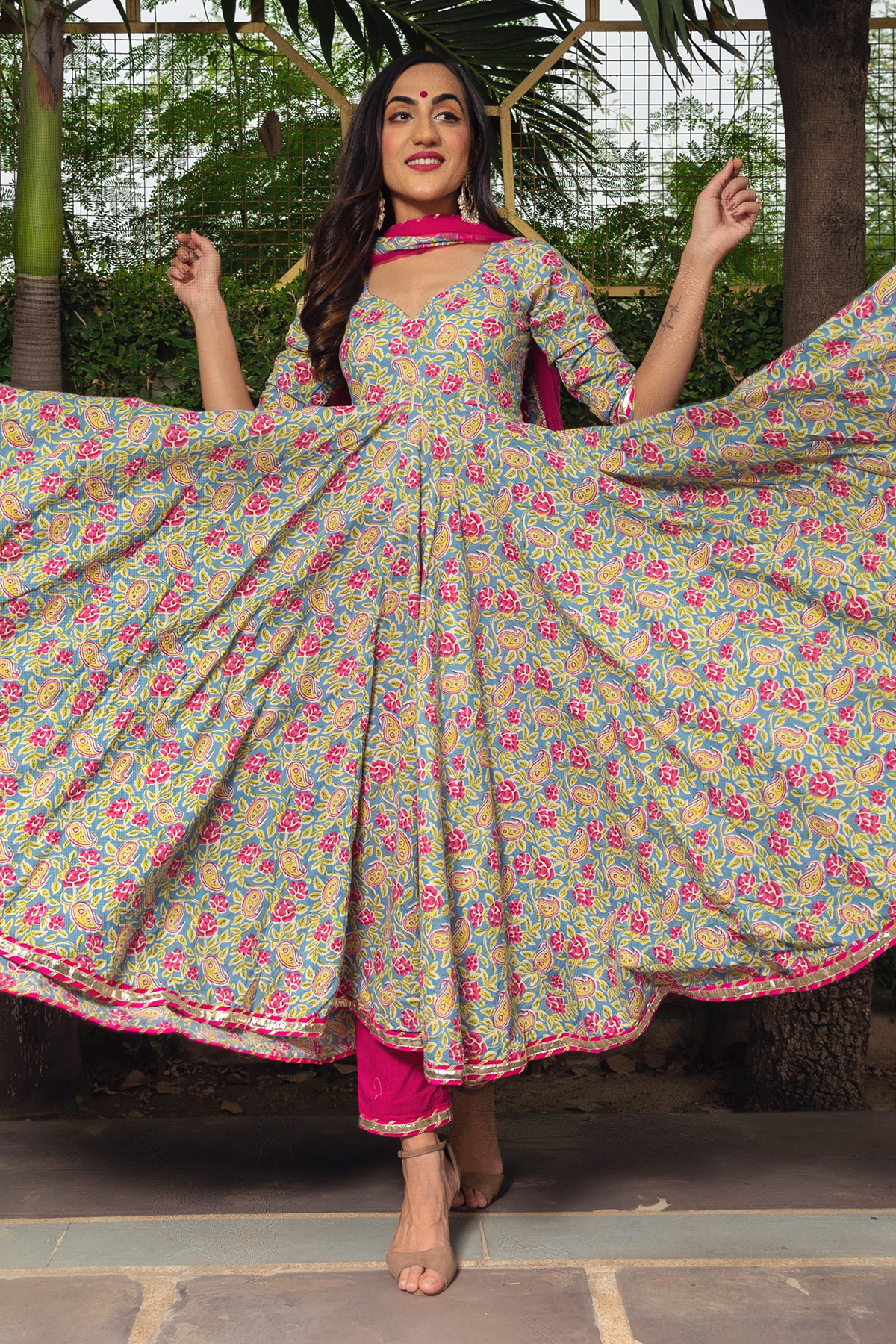 Jaipuri Hand Block Cotton Anarkali Set
