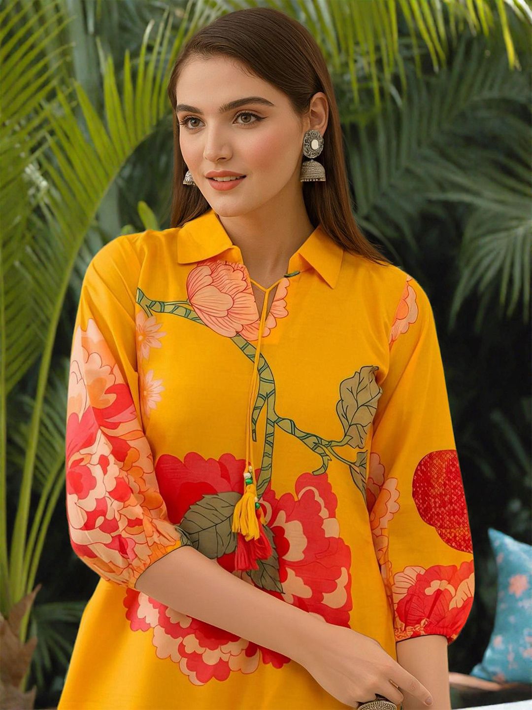Dhiyona IS Women's Floral Printed Regular Cotton Kurta with Palazzos