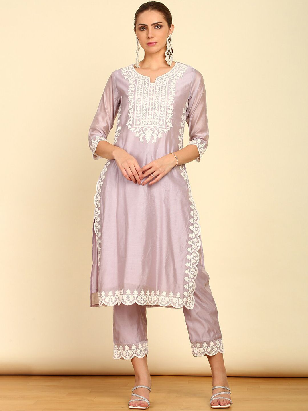 Dhiyona SO Women's Ethnic Motifs Yoke Design Thread Work Kurta with Trousers & Dupatta