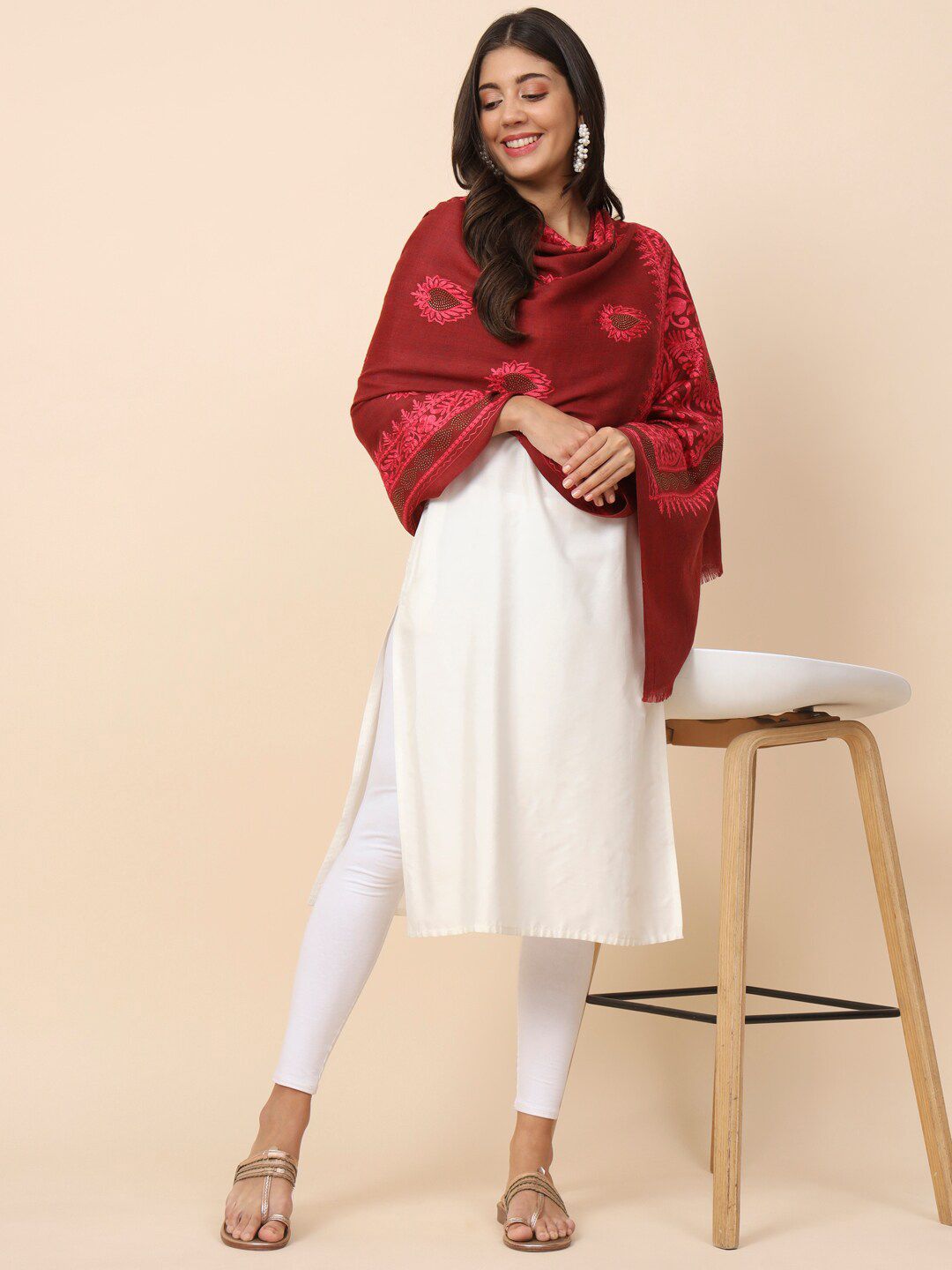 Dhiyona PA Ethnic Motifs Embroidered Woollen Shawl