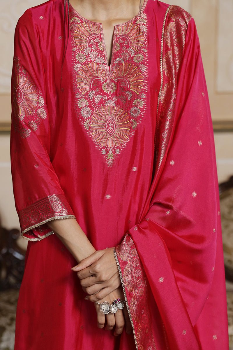 Women's Fuchsia Pink Woven Silk Salwar Suit