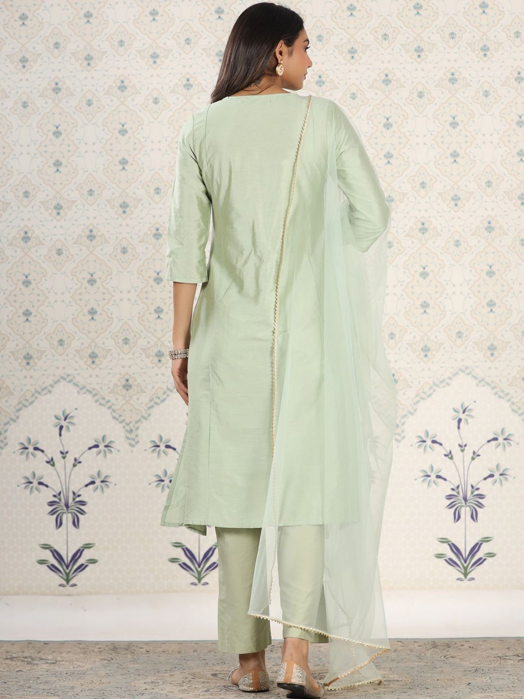 Dhiyona OD Embroidered Gota Patti A-Line Kurta with Trousers and Dupatta