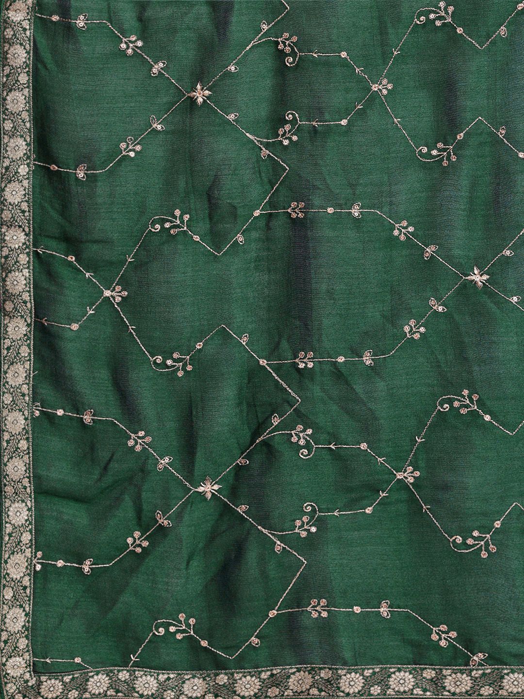 Dhiyona IE Floral Embroidered Sequinned Kurta With Trousers & Dupatta