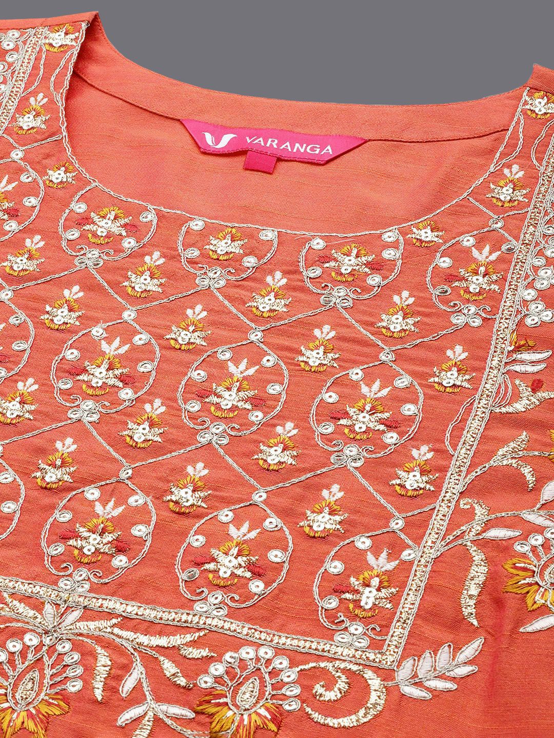 Dhiyona VA Women'sEthnic Motifs Zari Embroidered Sequinned Yoke Design Kurta With Trousers & Dupatta