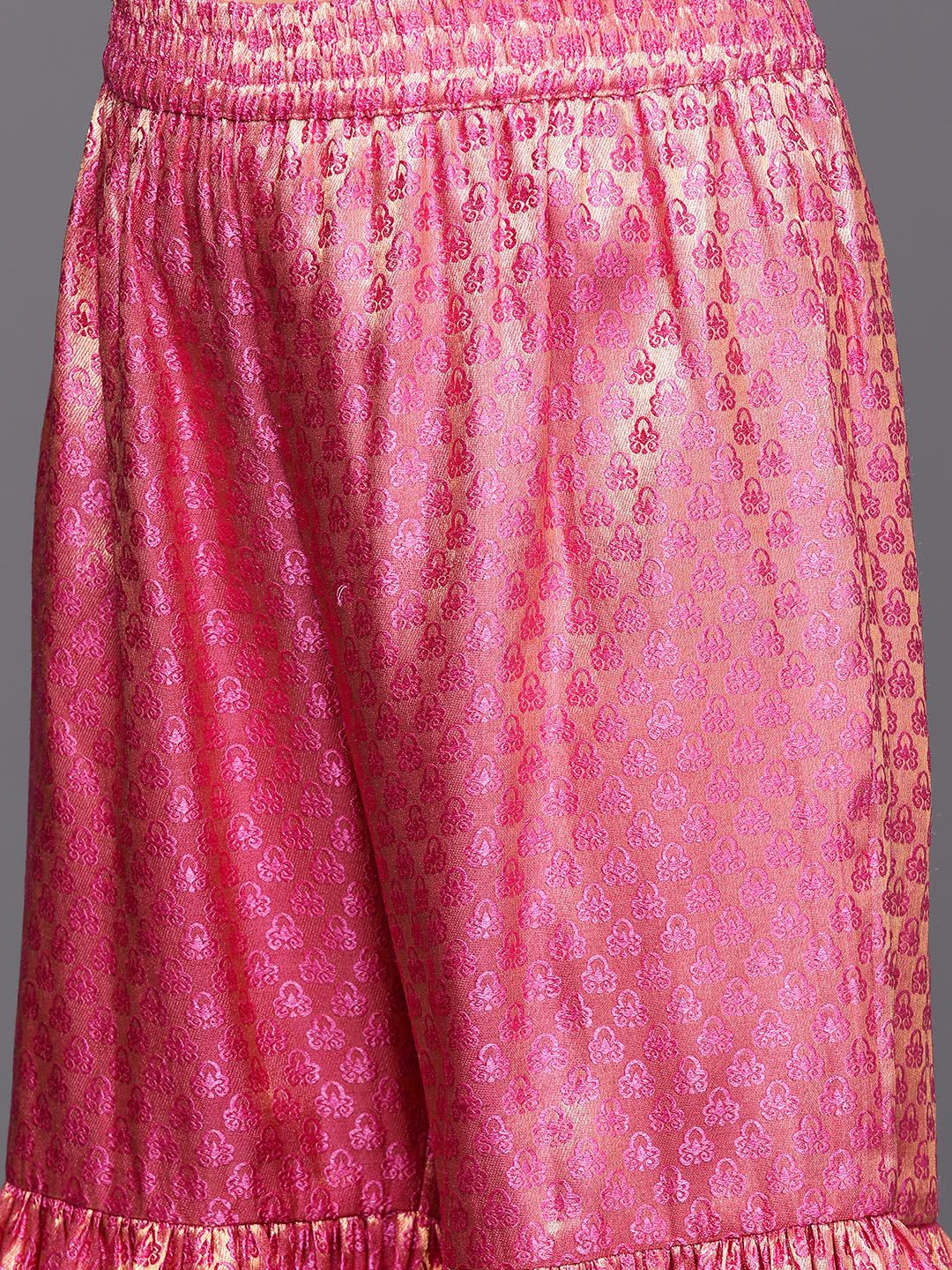 Dhiyona VA Women's Peach-Coloured & Beige Floral Sequinned Kurta with Sharara & With Dupatta