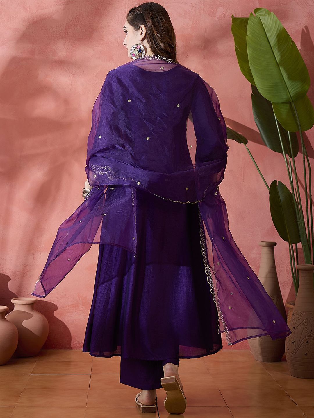 Dhiyona SN Women's Floral Embroidered V-Neck A-Line Kurta With Trousers & Dupatta