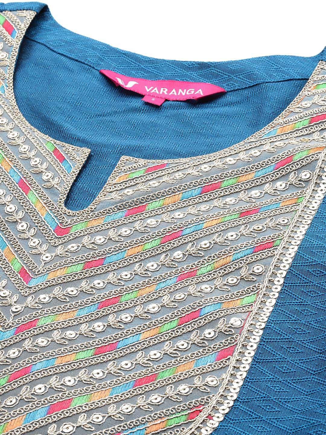 Dhiyona VA Women'sEthnic Motifs Embroidered Regular Sequinned Kurta with Trousers & Dupatta