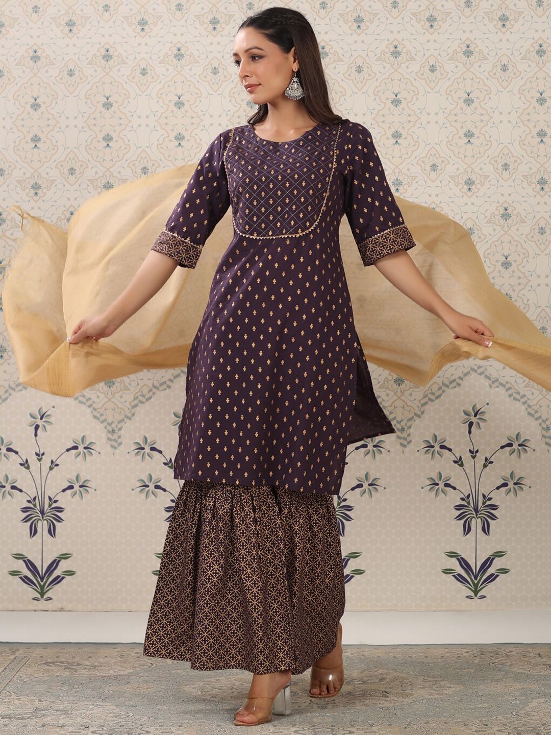 Dhiyona OD Ethnic Motifs Printed Regular Gotta Patti Pure Cotton Kurta with