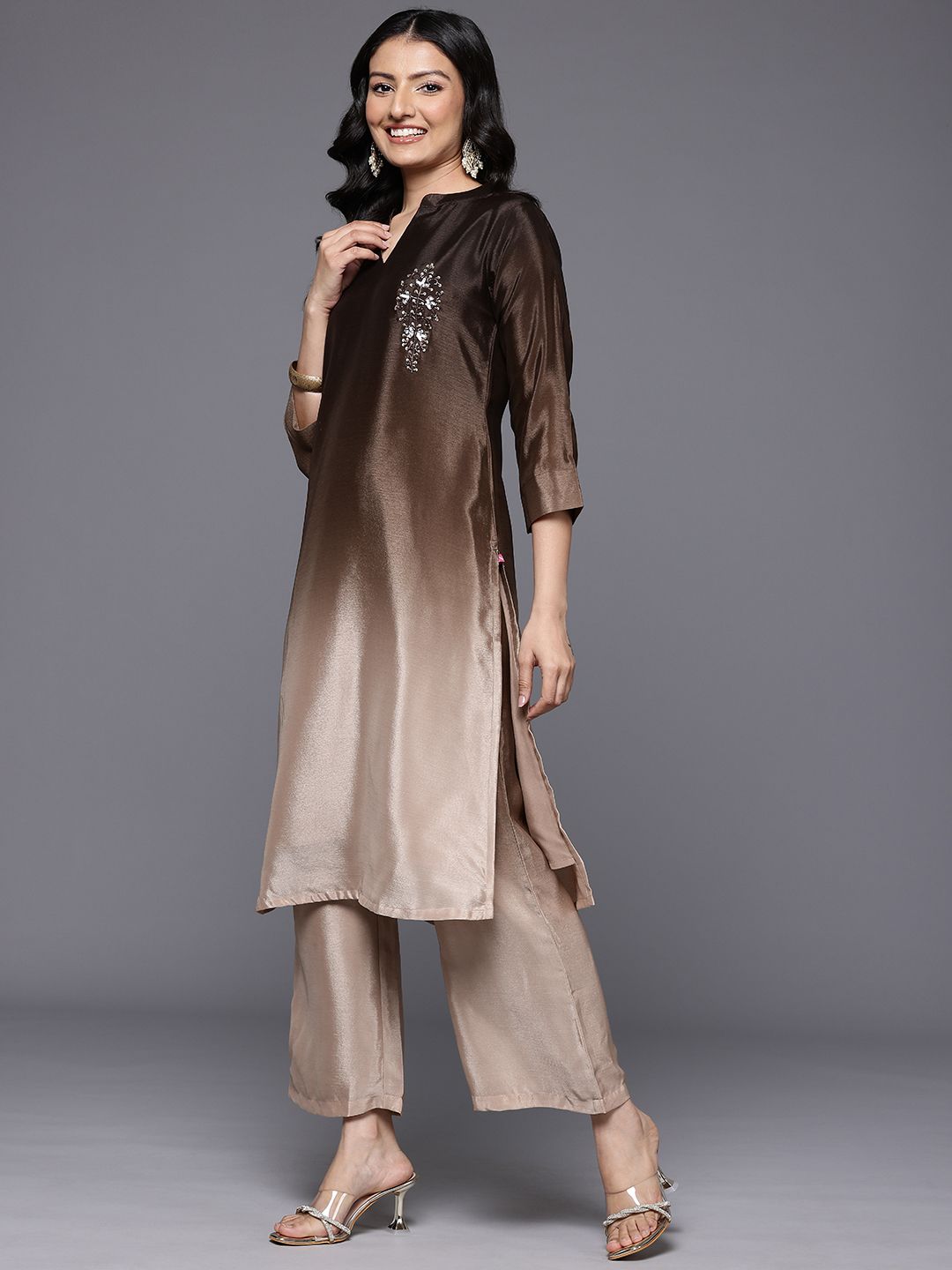Dhiyona VA Women'sOmbre Sequine Embroidered Kurta with Trouser