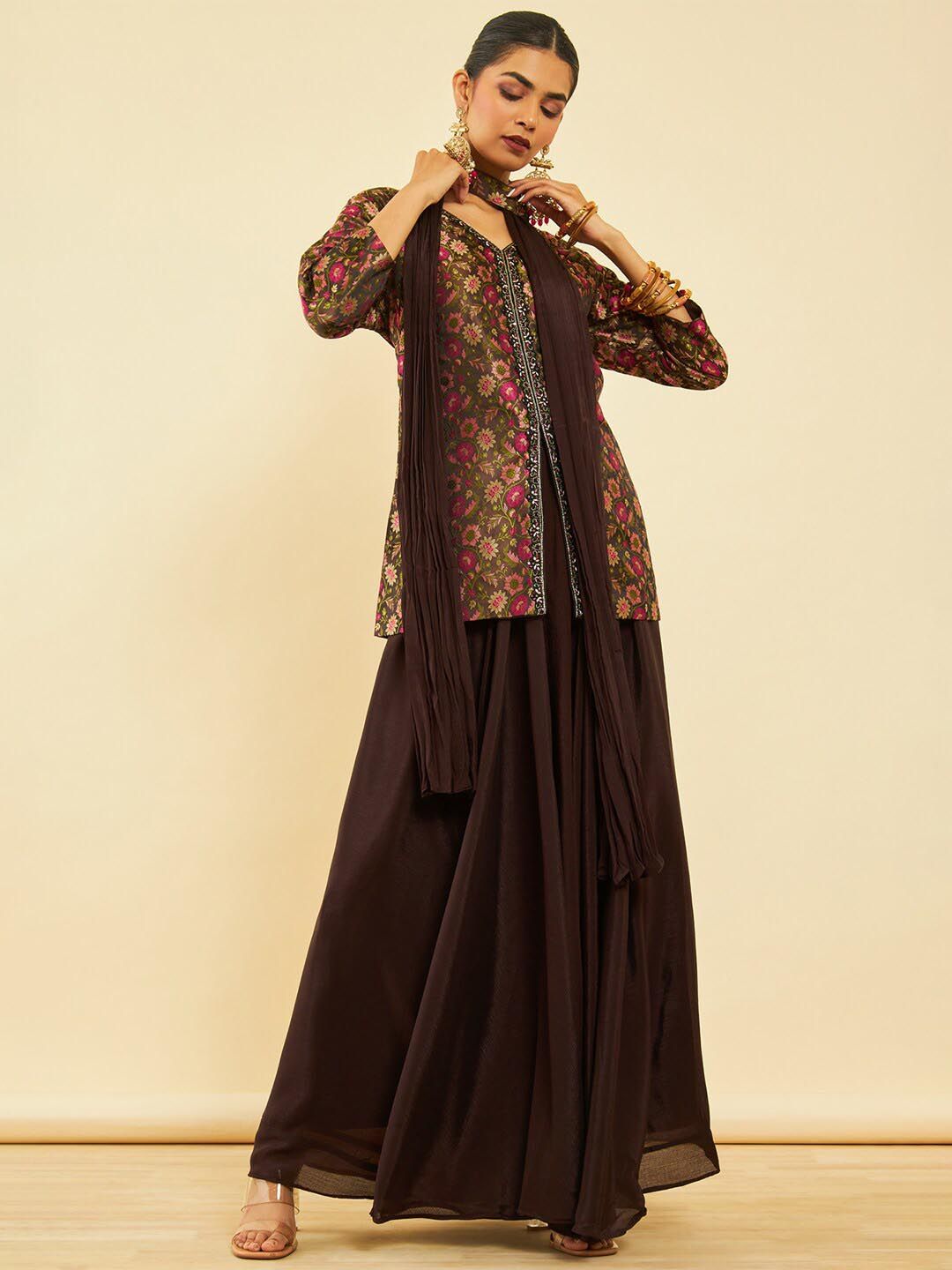 Dhiyona SO Women's Alina Cut Floral Printed Regular Kurti With Skirt & Dupatta