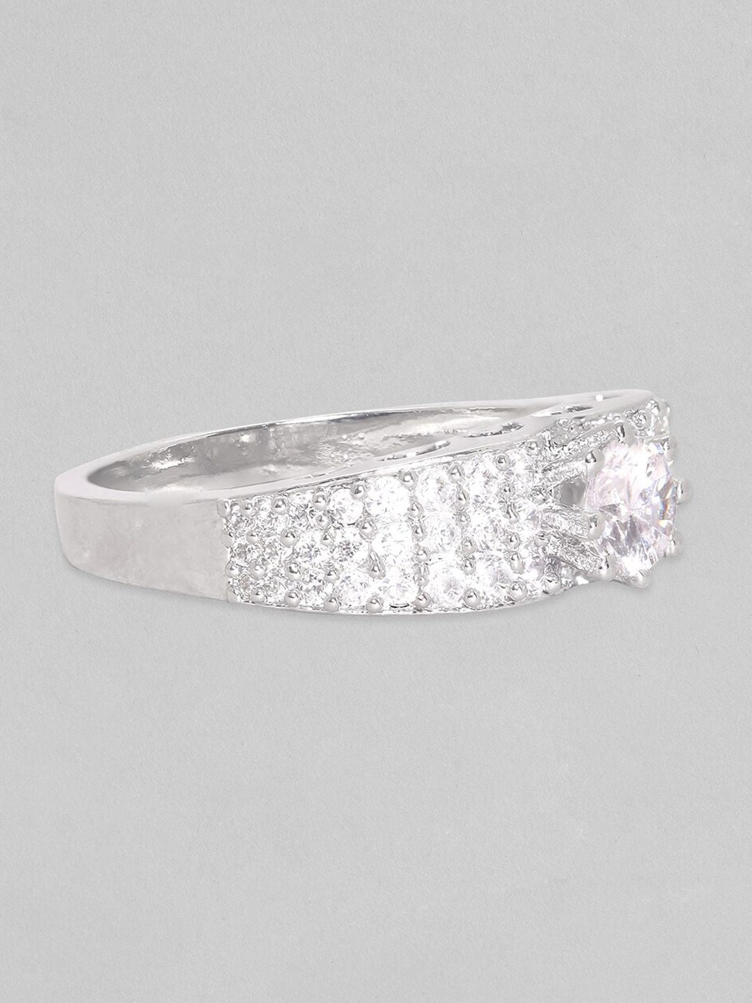 Dhiyona RJ Women's Rhodium-Plated CZ-Studded Finger Ring