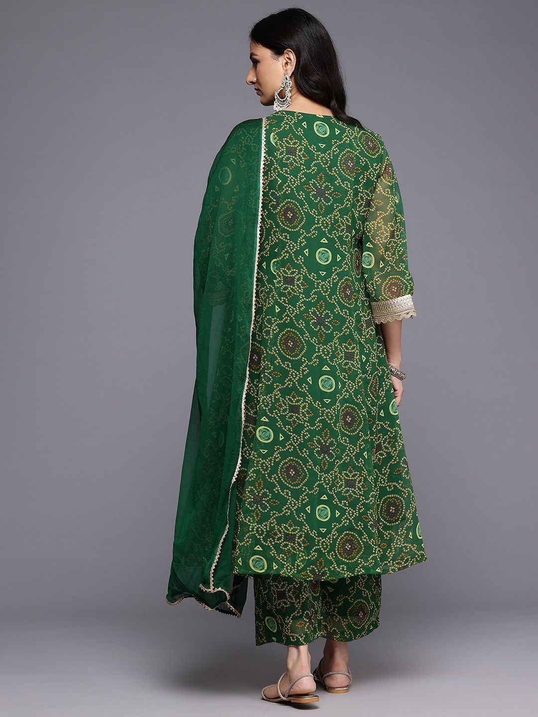 Dhiyona VA Women'sBandhani Printed Empire Gotta Patti Kurta With Trousers & Dupatta