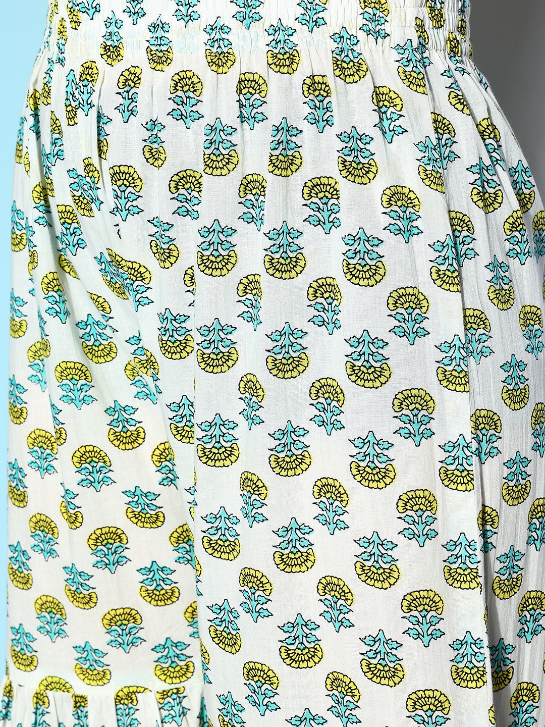 Dhiyona VA Women's Green Ethnic Motifs Printed Pure Cotton Kurta with Sharara & Dupatta
