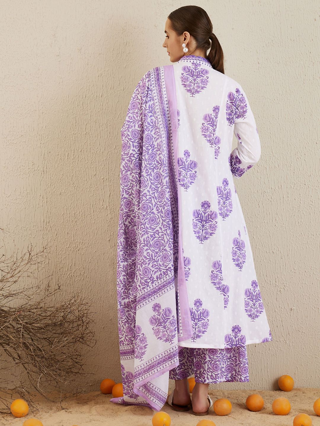 Dhiyona IE Women Floral Printed Panelled Pure Cotton Kurta with Palazzos & With Dupatta
