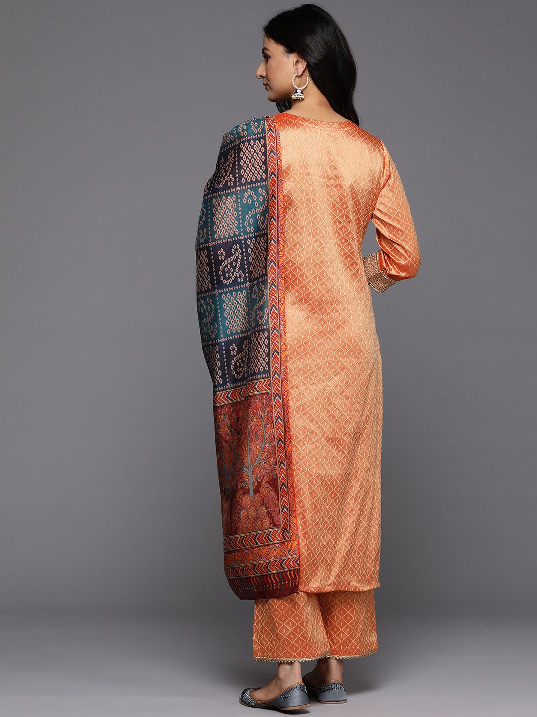 Dhiyona VA Women'sJacquard Zari Kurta with Trousers & With Dupatta