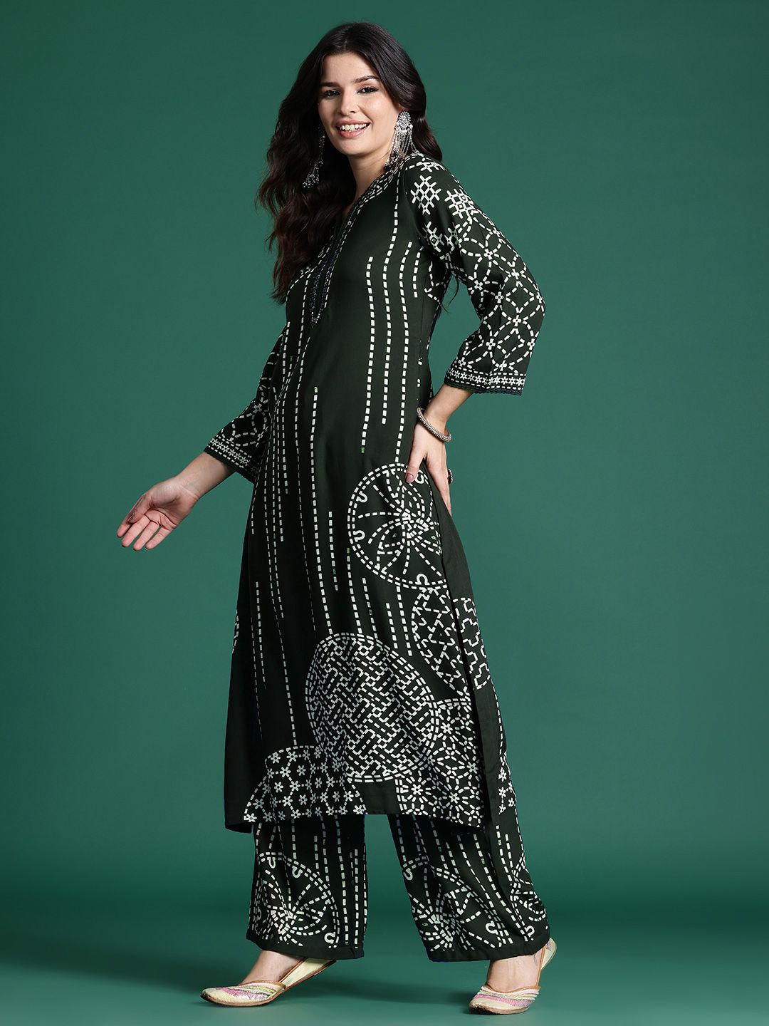 Dhiyona IE Printed Beads & Stones Kurta with Trousers