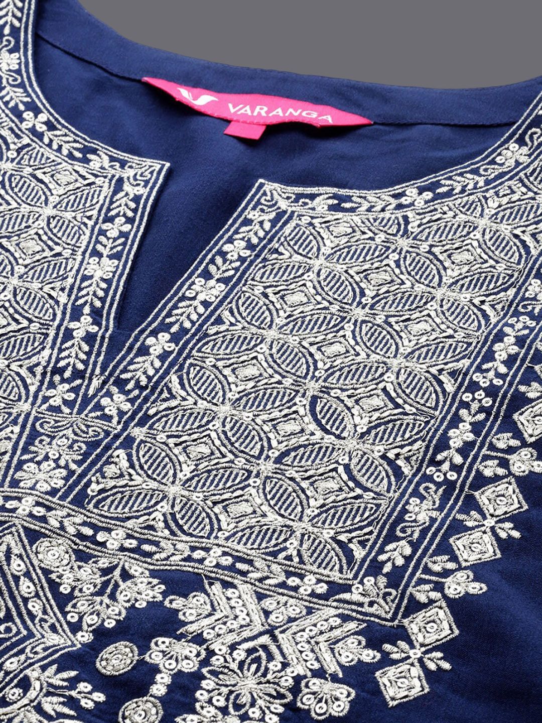 Dhiyona VA Women'sNotch Neck Ethnic Motifs Embroidered Regular Kurta Set
