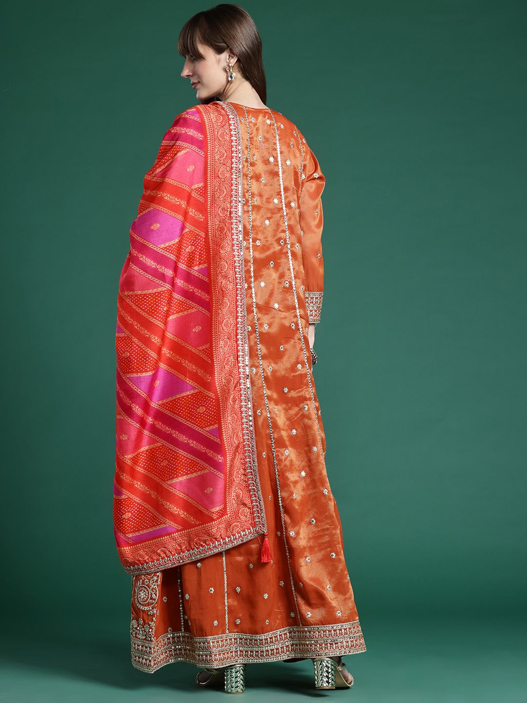 Ethnic Motifs Embroidered Sequinned Kurta with Trousers & With Dupatta