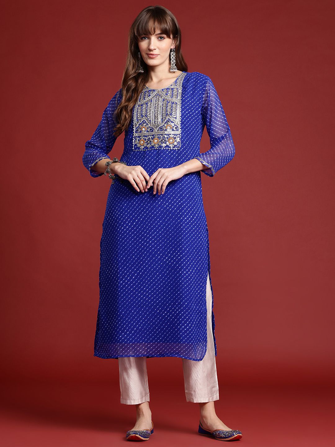 Dhiyona IE Leheriya Embroidered Gotta Patti Georgette Kurta