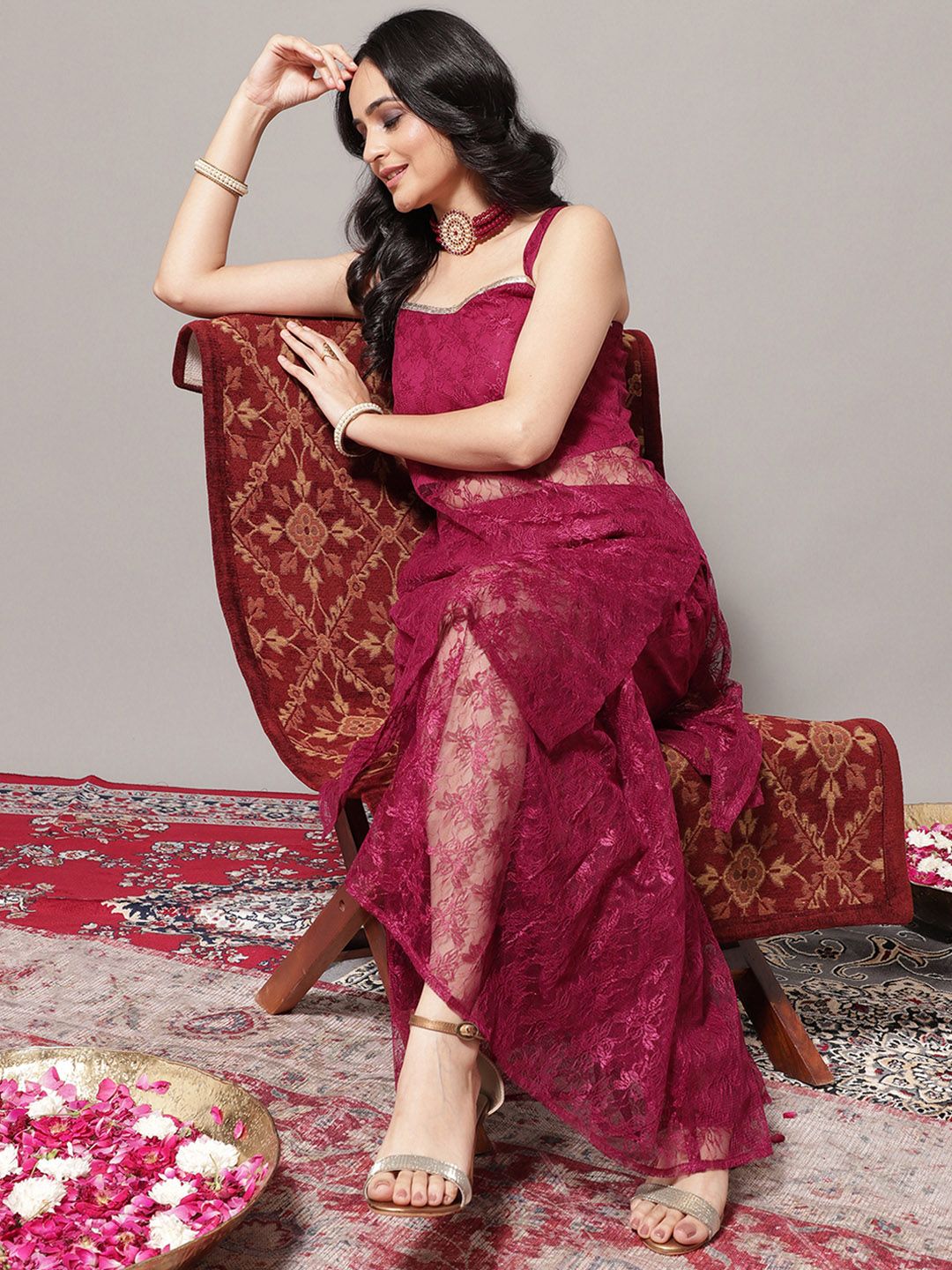 Dhiyona VA Women's Magenta Kurta with Sharara