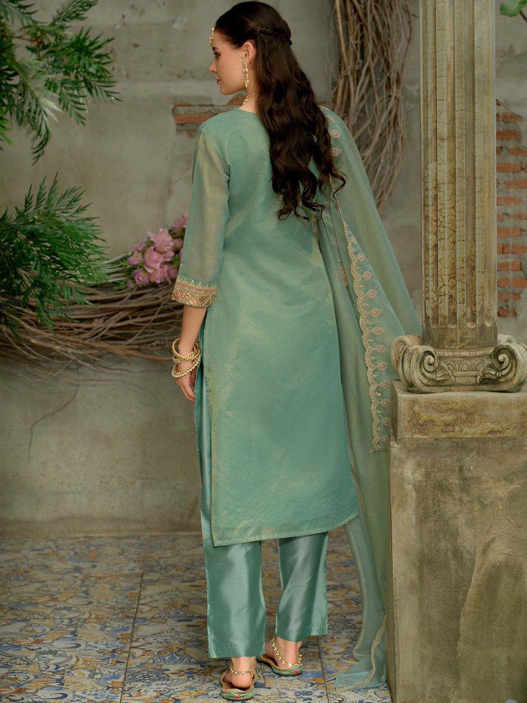 Dhiyona IE Women's Ethnic Motifs Embroidered Kurta with Trousers & Dupatta