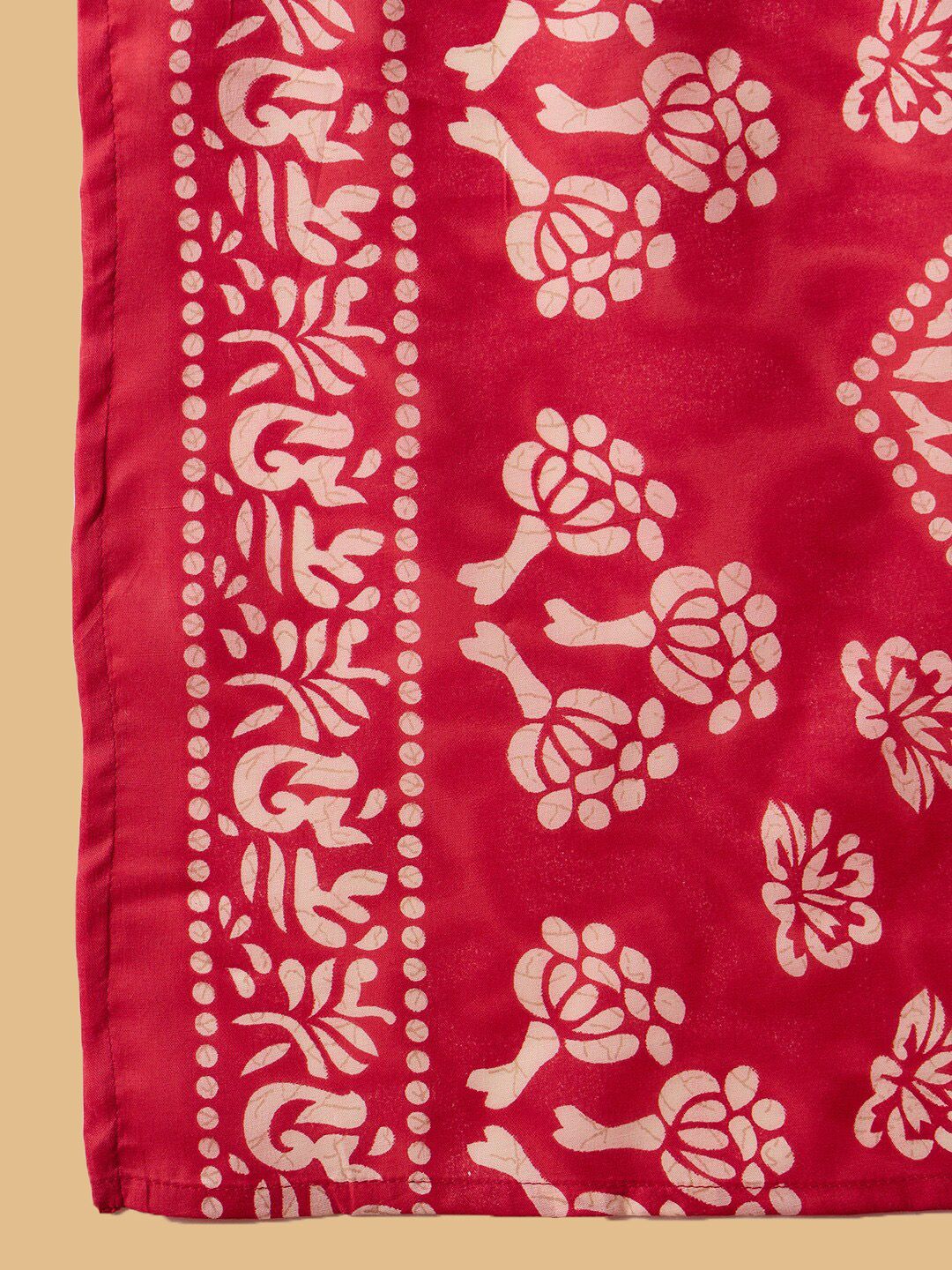 Dhiyona IE Red Floral Printed V-Neck Thread Work Straight Kurta With Trousers & Dupatta