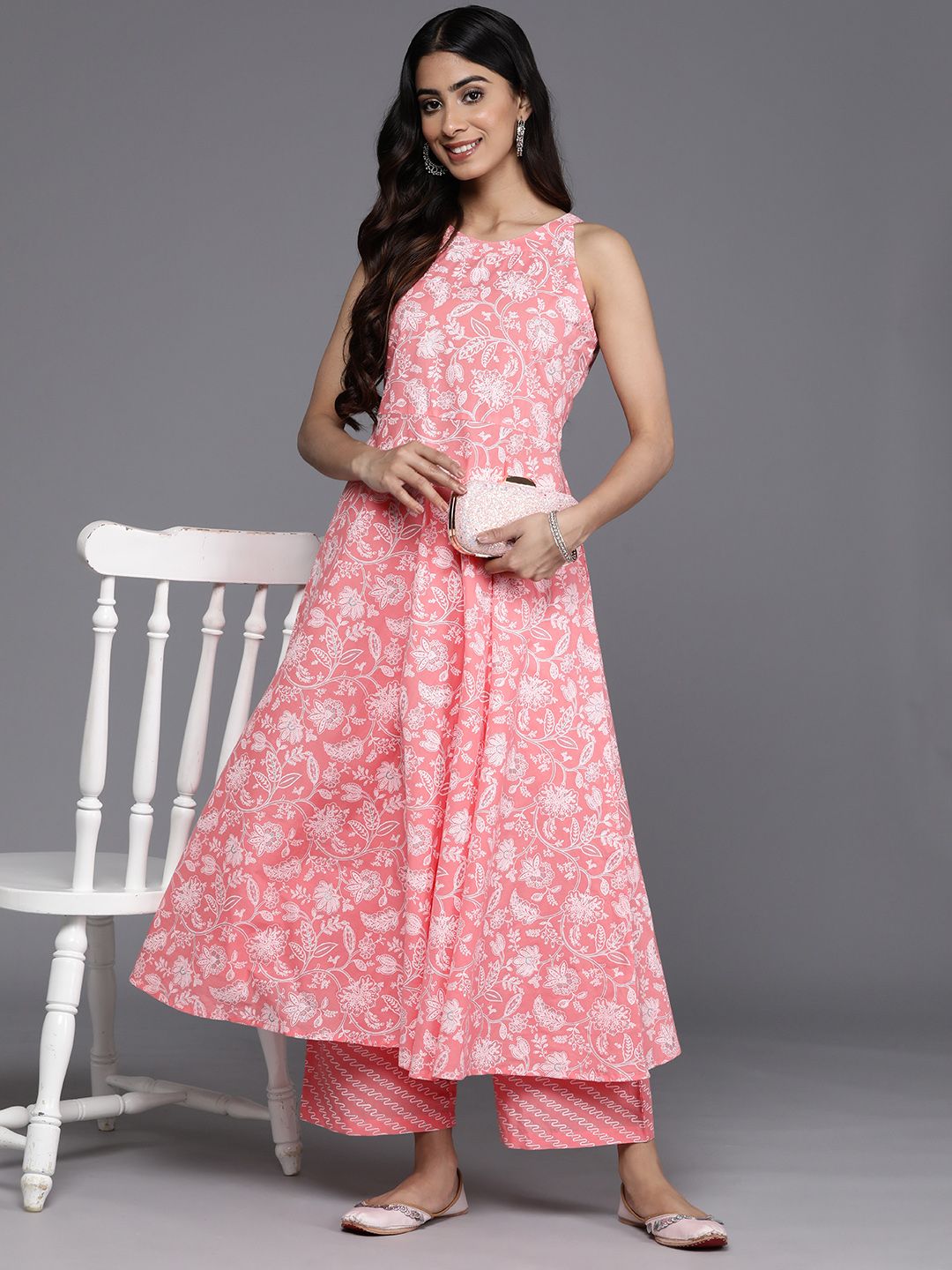 Dhiyona VA Women'sFloral Printed Regular Pure Cotton Kurta with Trousers