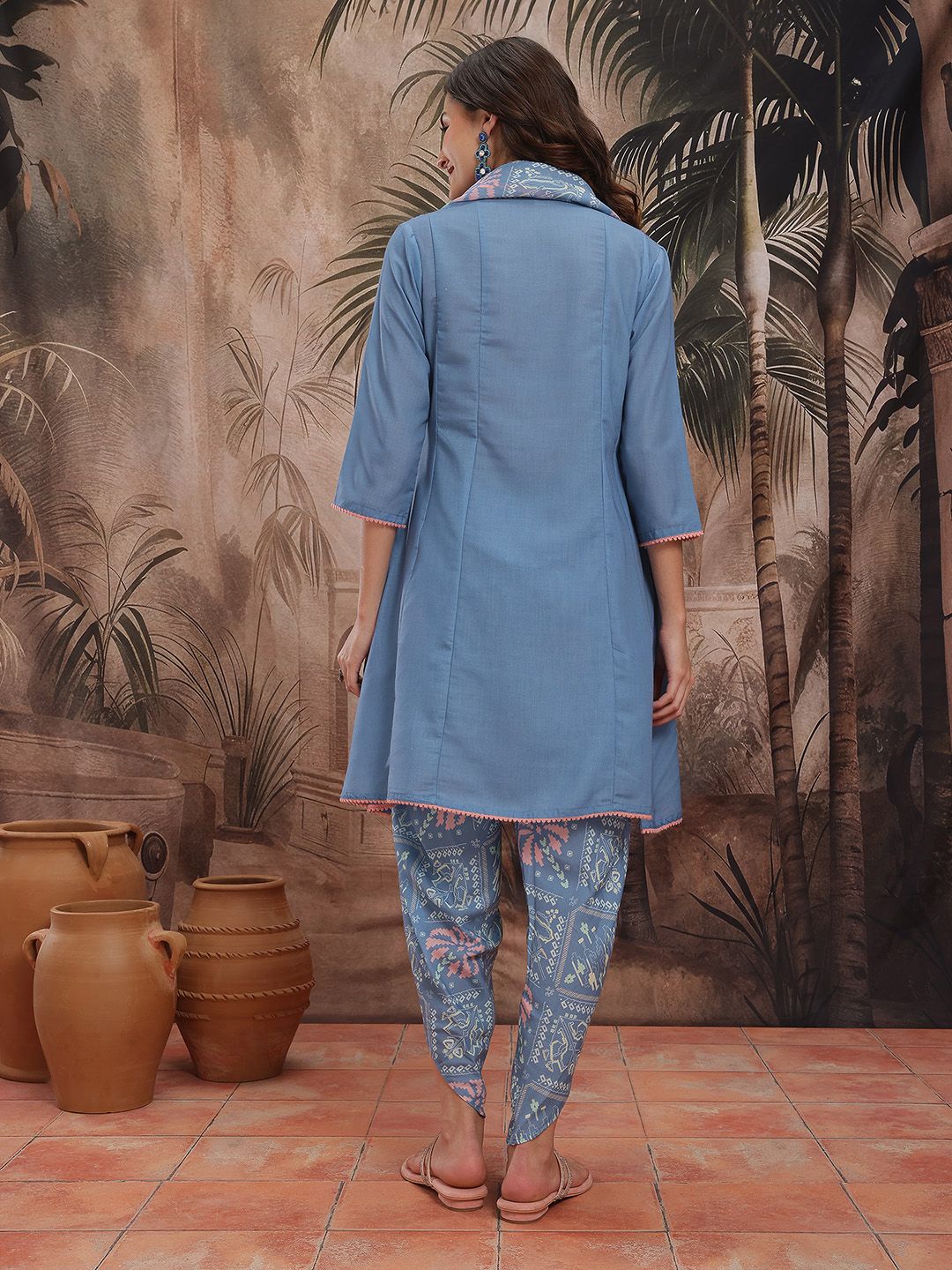 Dhiyona SN Women's Panelled Gotta Patti Pure Cotton Kurta With Dhoti Pants & Scarf