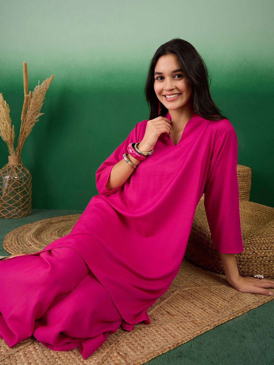 Dhiyona SN Women's Mandarin Collar A-Line Kurta With Palazzo