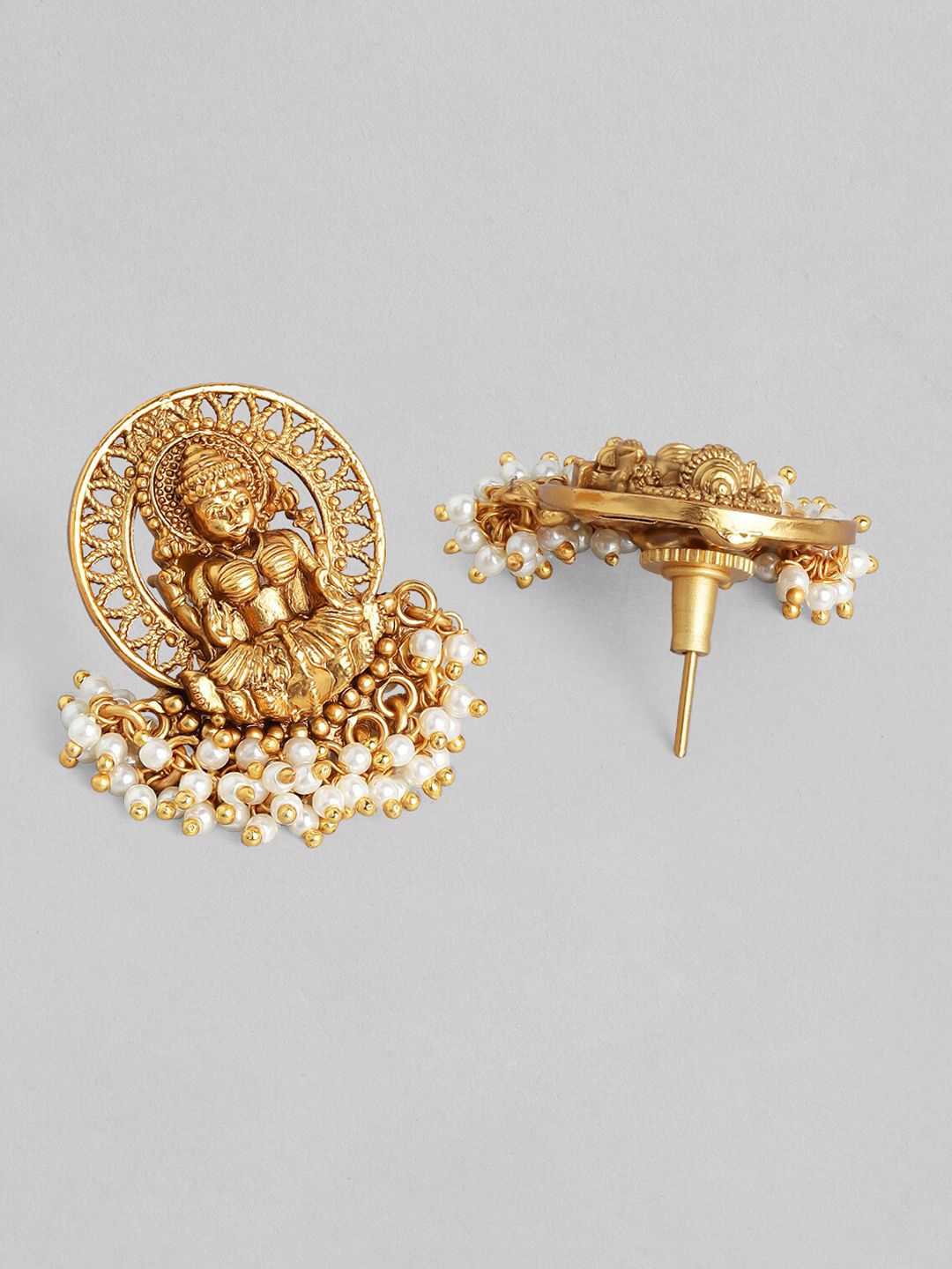 Dhiyona RJ Women's Gold-Toned Classic Divine Lakshmi Studs Earrings