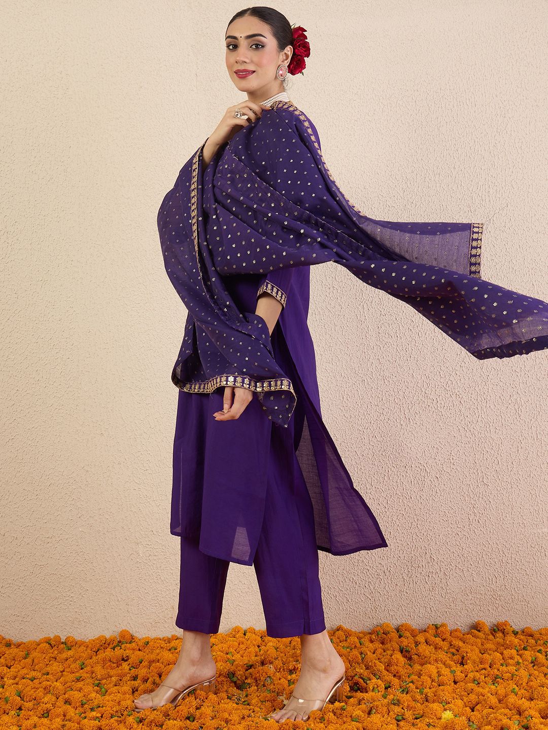Dhiyona IE Women Solid Embroidered Kurta with Pyjama & Dupatta