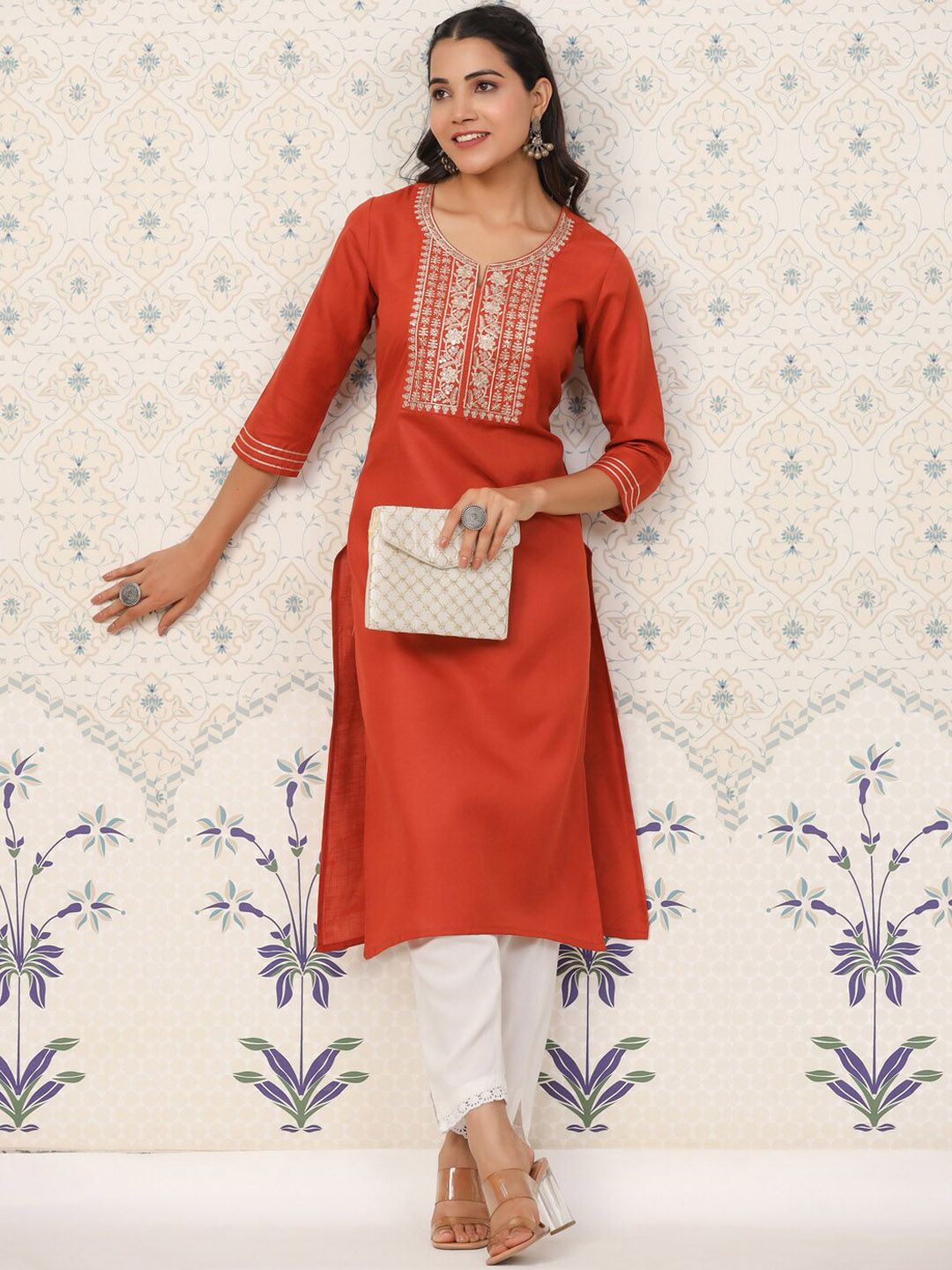 Dhiyona OD Ethnic Motifs Embroidered Straight Kurta
