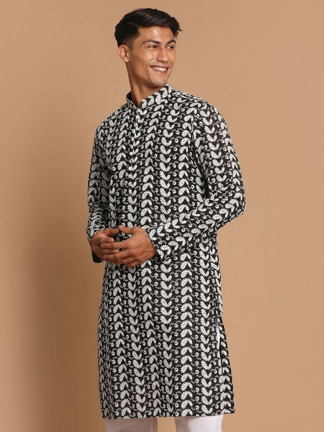 Men's Black Pure Cotton Straight Kurta