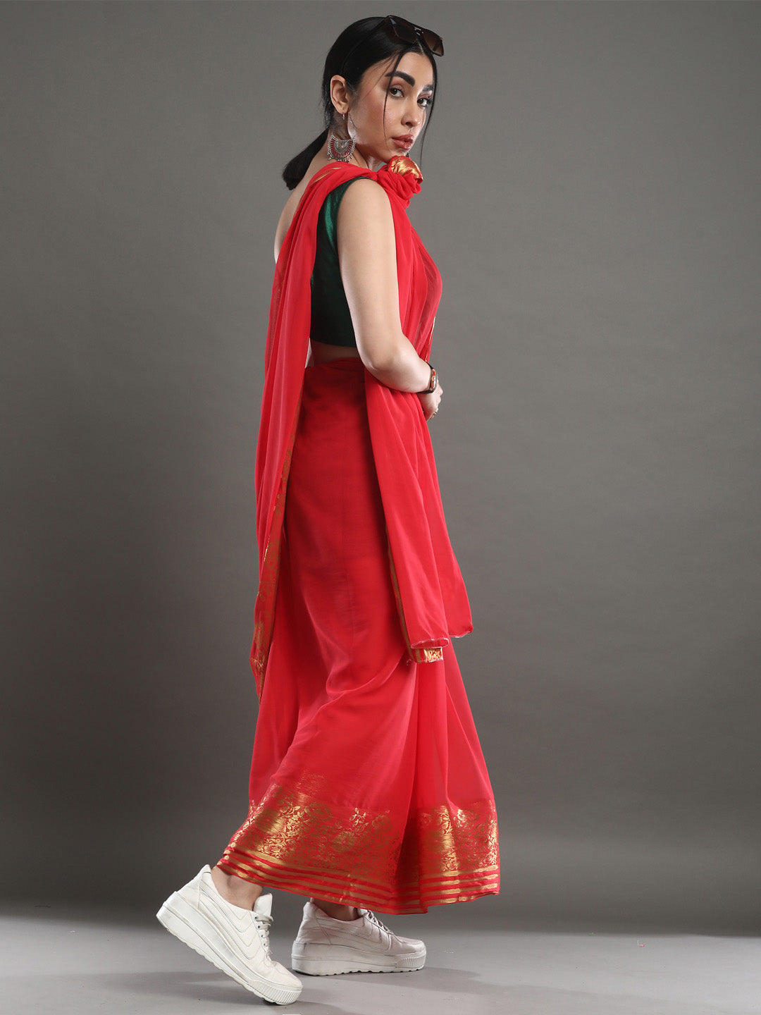 Women's Chiffon Peach Woven Design Designer Saree With Blouse Piece