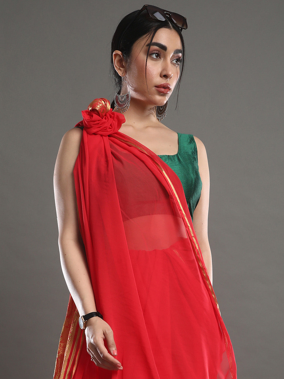 Women's Chiffon Peach Woven Design Designer Saree With Blouse Piece