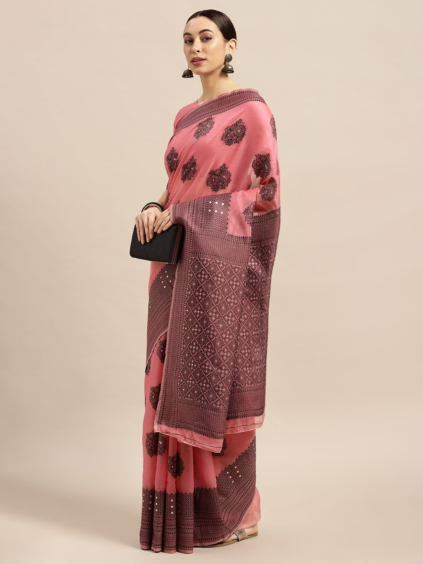 Women's Silk Blend Pink Woven Design Designer Saree With Blouse Piece