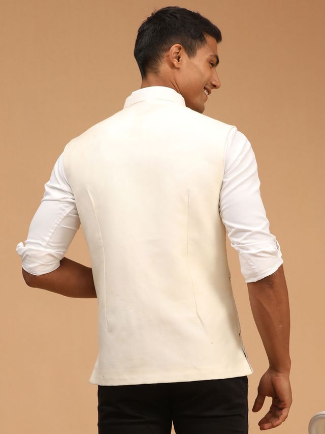 Men's Cream Viscose Straight Nehru Jacket