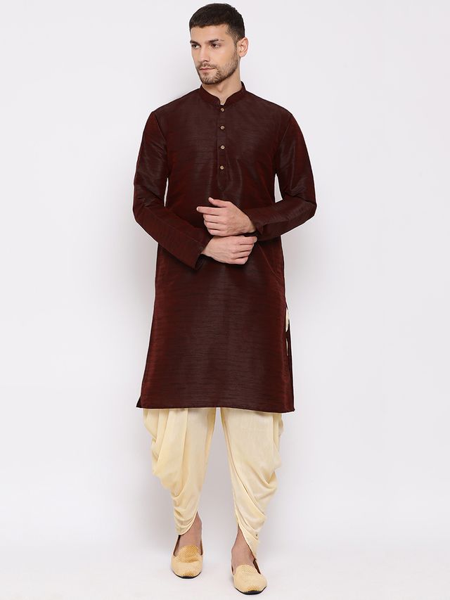 Men's Cream Silk Blend Straight Dhoti