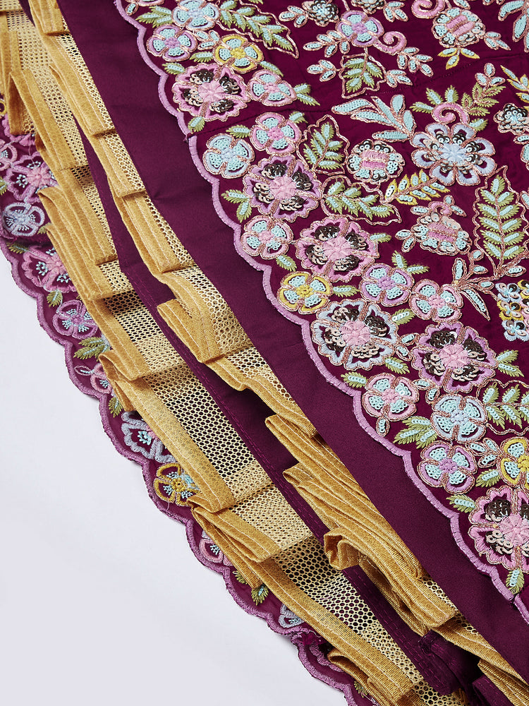 Women Burgundy Pure Georgette Sequins and thread embroidery Lehenga choli & Dupatta