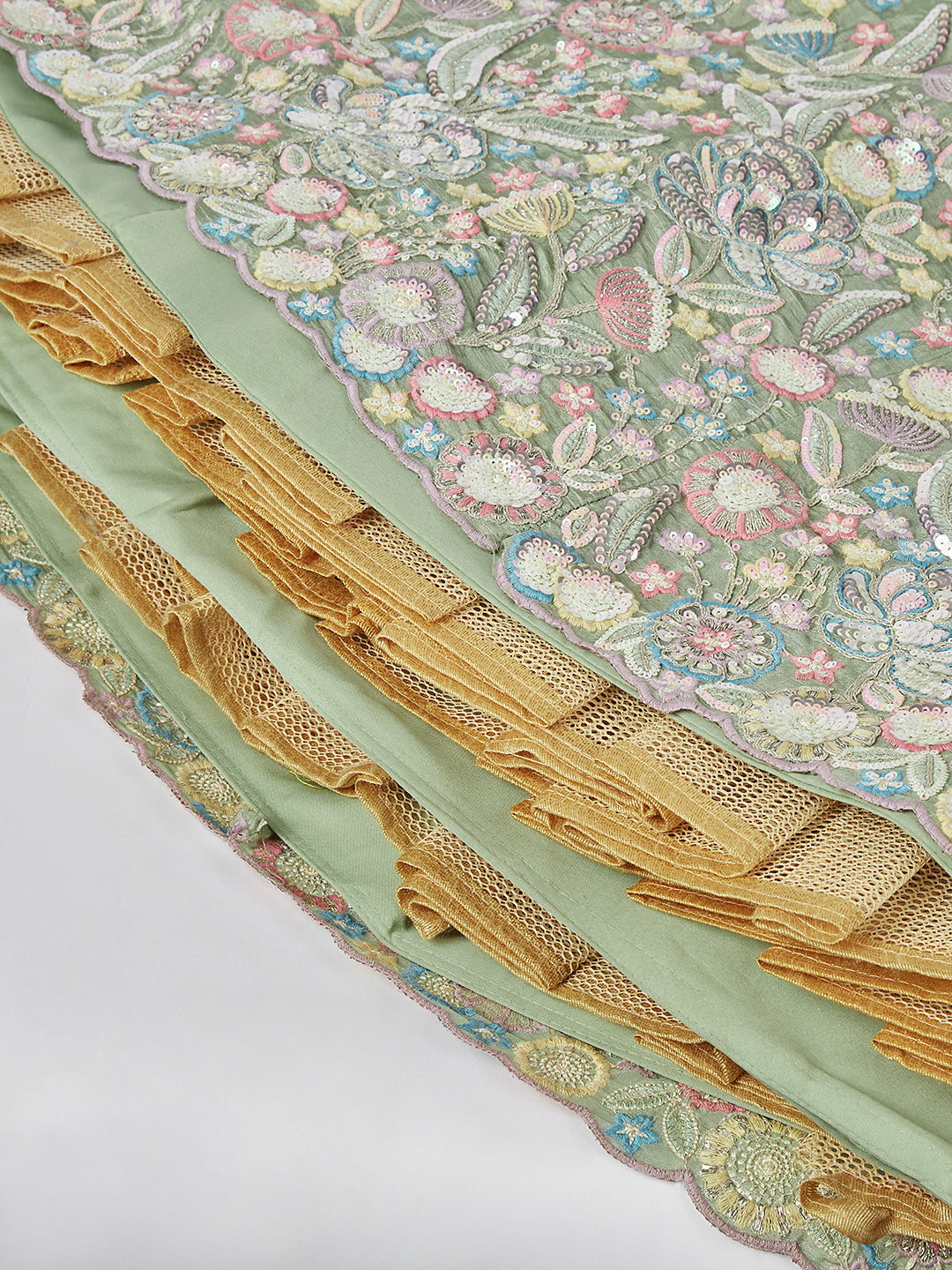 Women Lime green Chiffon Sequins and thread embroidery Lehenga choli & Dupatta