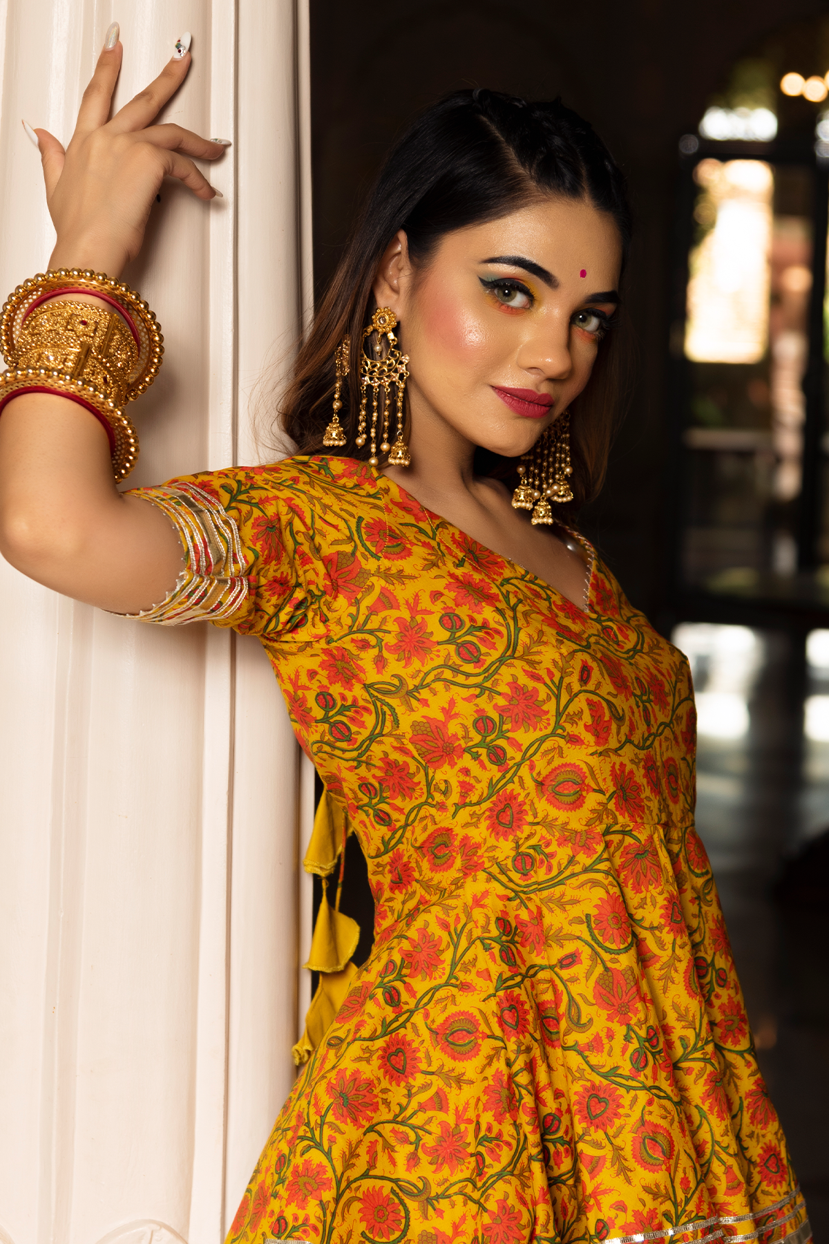 Darpan Mustard Yellow Hand Block Cotton Sharara Set