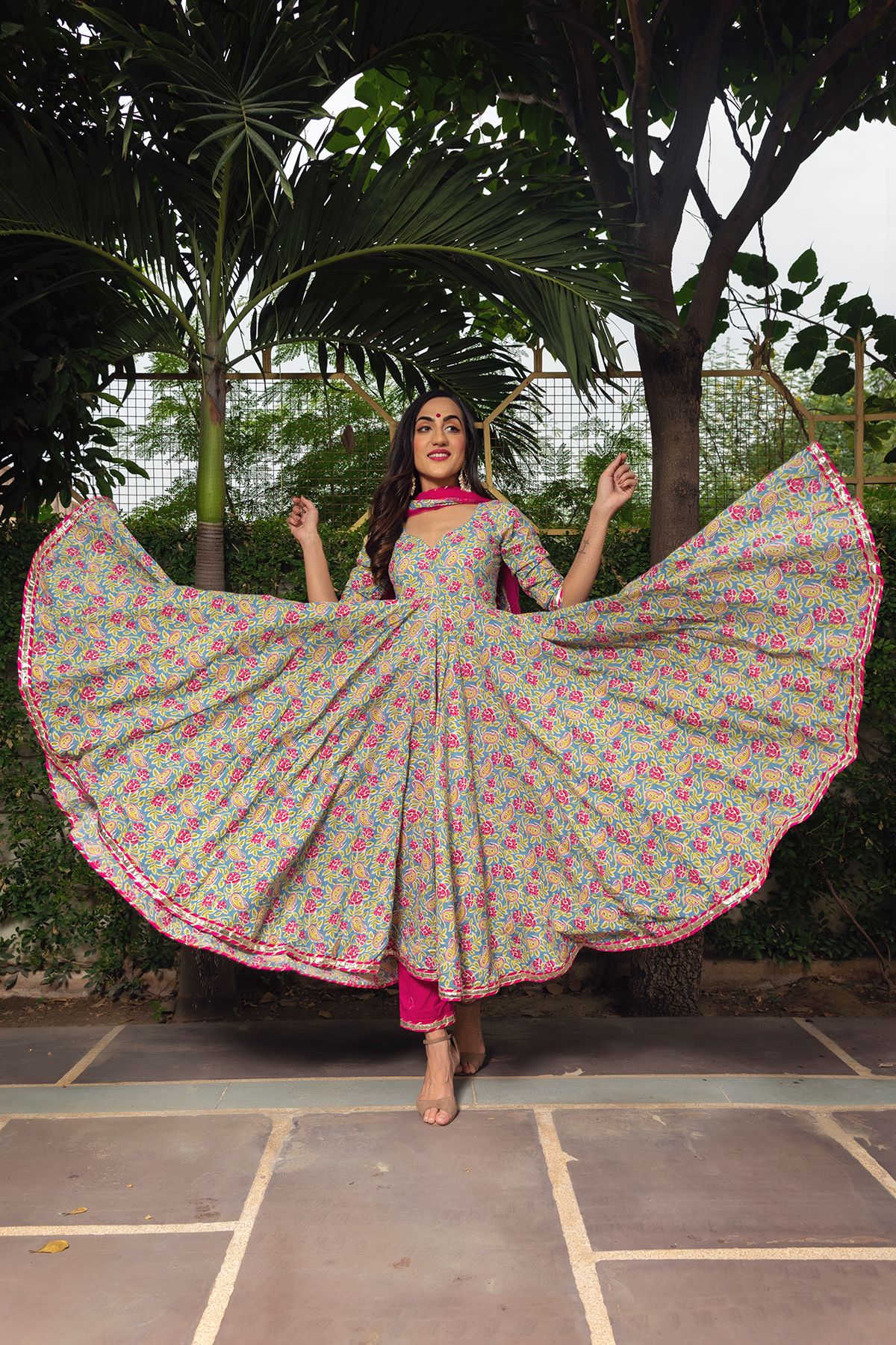 Jaipuri Hand Block Cotton Anarkali Set