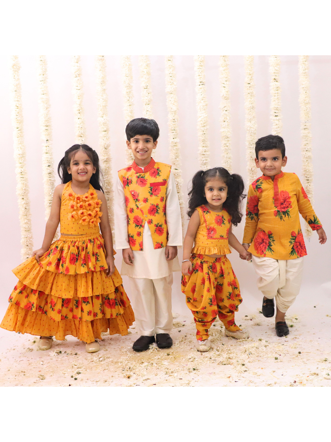 Genda Phool Mustard Crop Top and Dhoti Set For Girls