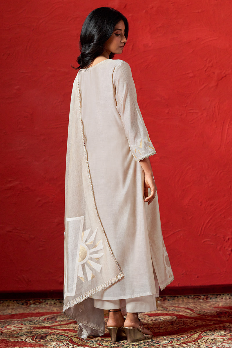 Women's Fog Beige Viscose Chanderi Woven Salwar Suit